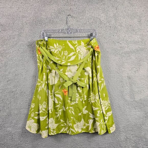 Old‎ Navy Mini Hawaiian Skirt 14 Green Tropical Floral Resort Boho Dainty Flowy - Picture 3 of 7
